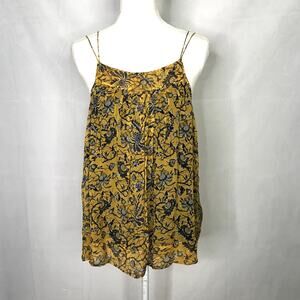 Isabel Marant Etoile yellow / blue silk abstract floral print hi-low tank top